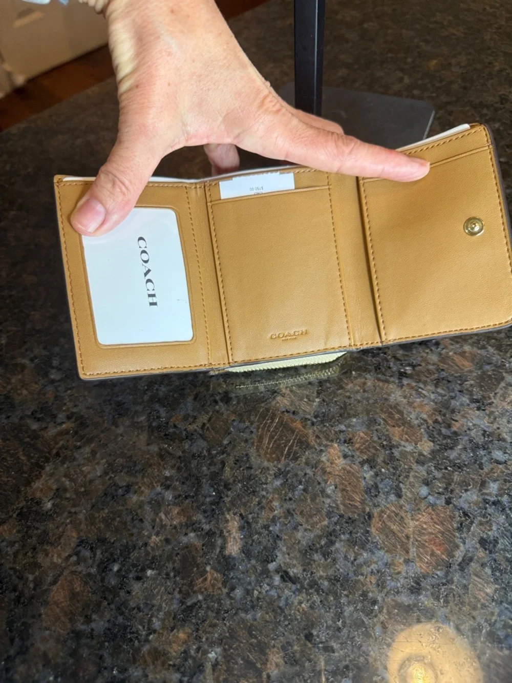 Coach Pink Textured Leather Compact Wallet with Gold Logo